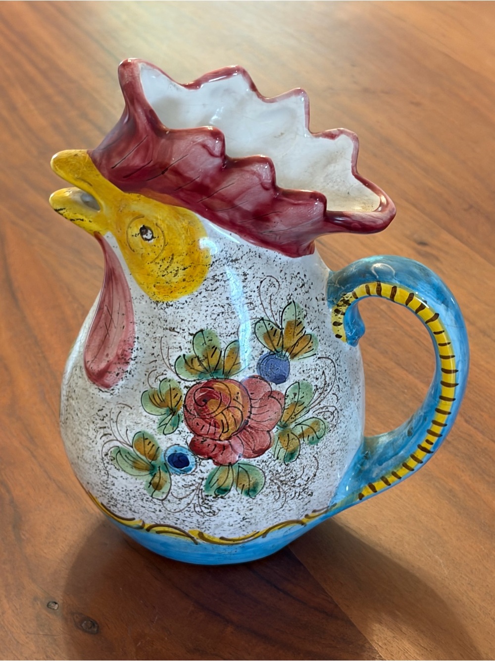 Hand-Painted Ceramic Rooster Pitcher in Multicolor